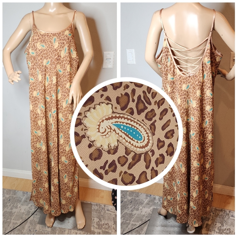 Cabernet Brown Leopard Paisley Slip Dress Nightgown Size 2X Vintage 90s Mobwife